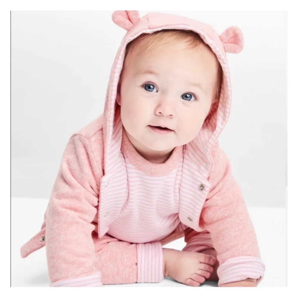Baby Gap Pink 2-Piece Reversible Hooded Bear Top & Bottoms Set Baby 6-12M